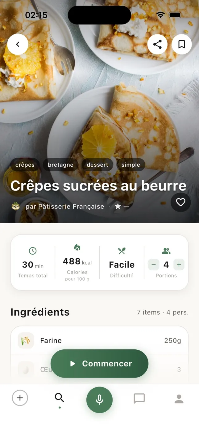 Fiche recette des crêpes sucrées au beurre : 30 min, facile, 4 portions